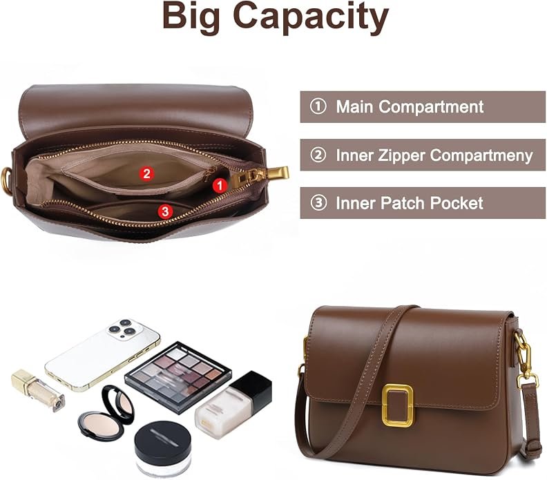 Leather Shoulder Bag Crossbody Purse with Adjustable Strap - Image 4