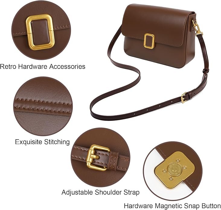 Leather Shoulder Bag Crossbody Purse with Adjustable Strap - Image 3