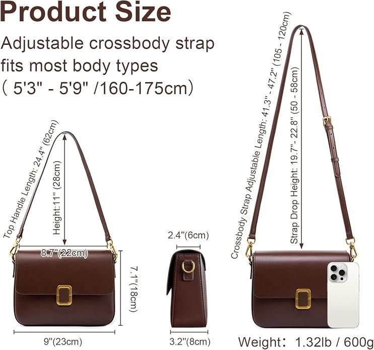 Leather Shoulder Bag Crossbody Purse with Adjustable Strap - Image 5